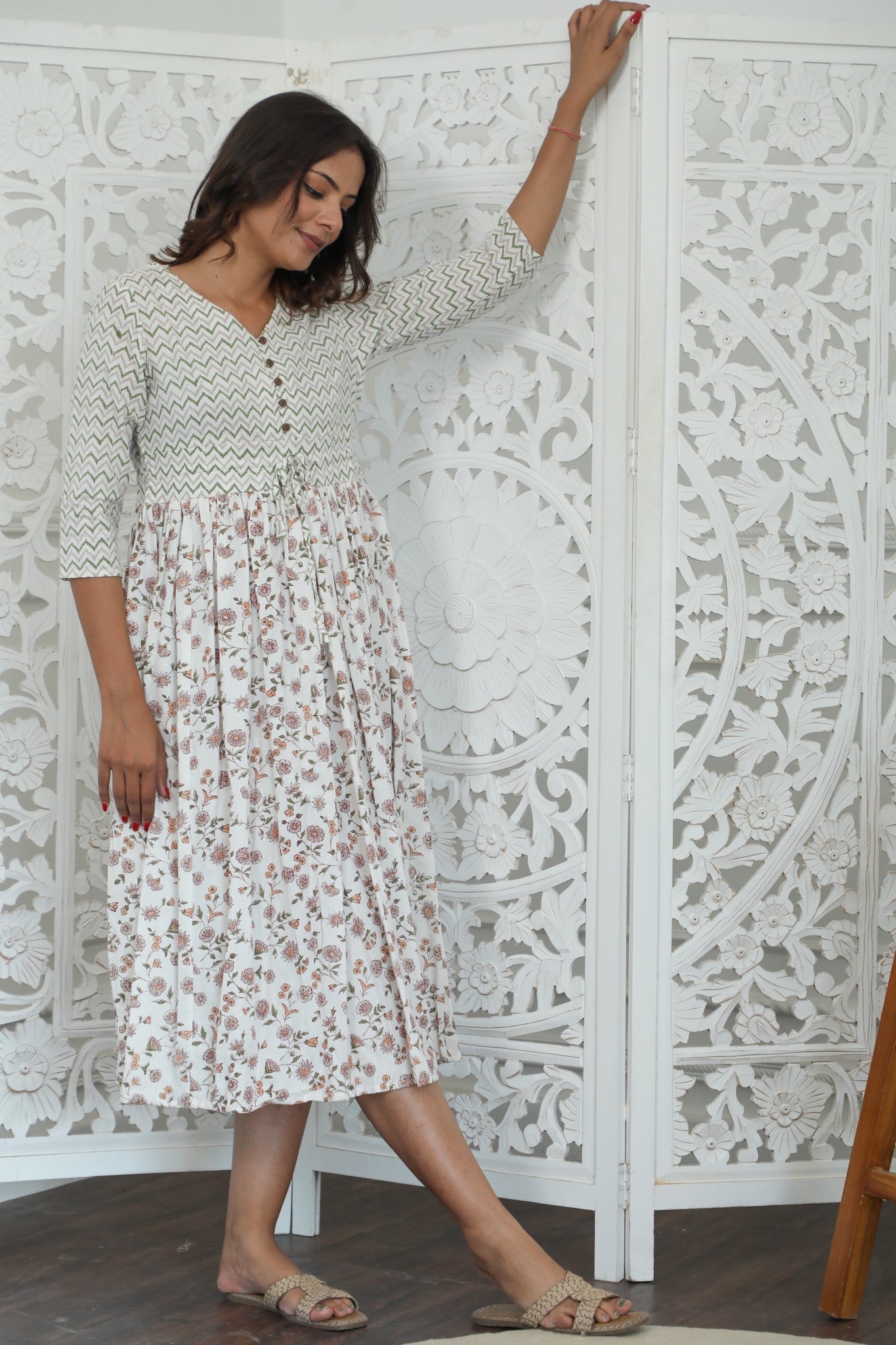 Sootisyahi ' Zenith ' Azofree Handblock Printed Pure Cotton Dress