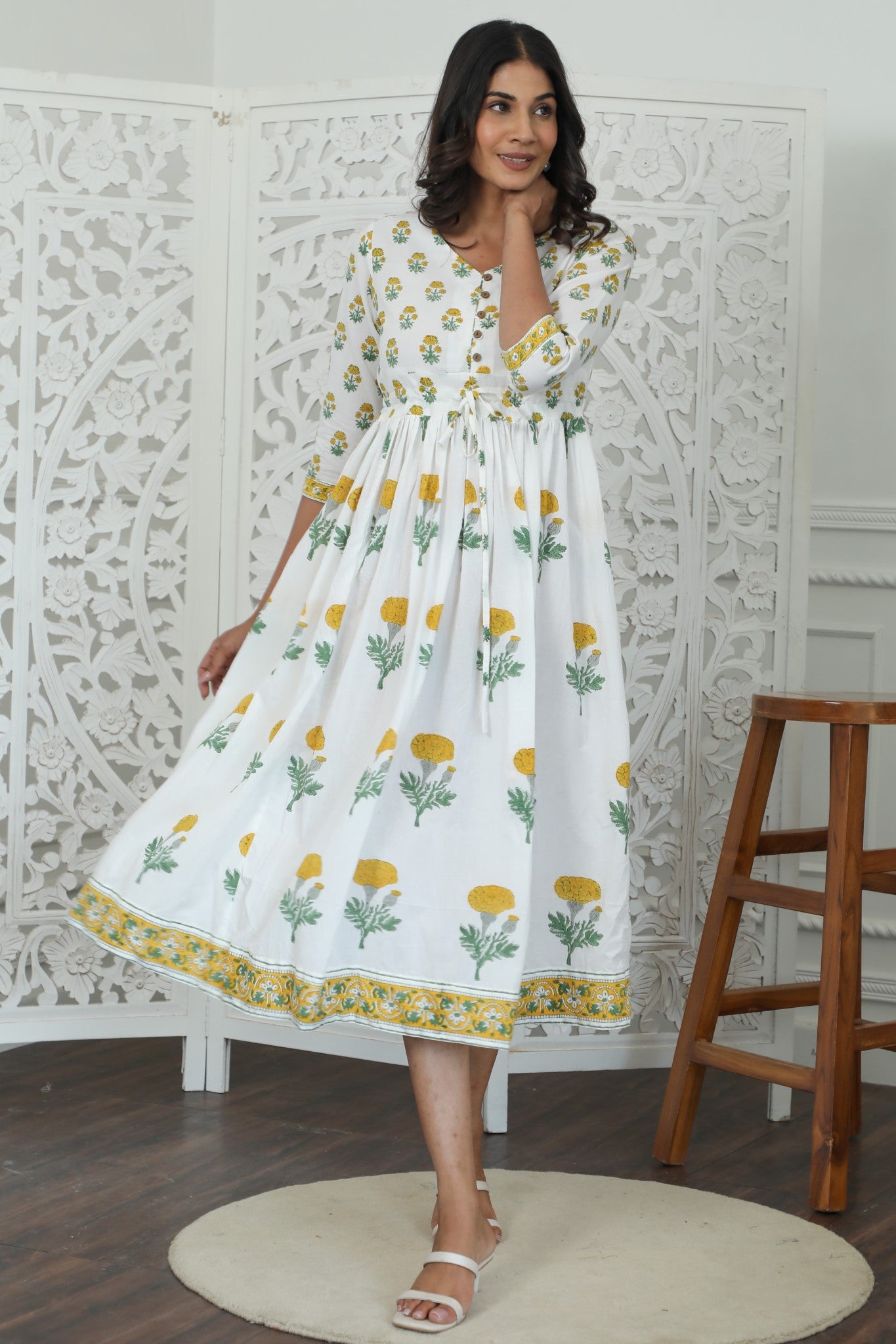 Sootisyahi ' Rayne ' Azofree Handblock Printed Pure Cotton Dress