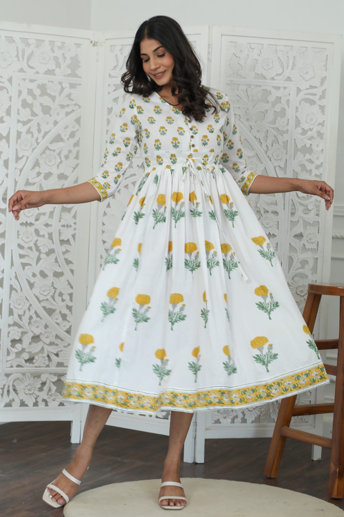 Sootisyahi ' Rayne ' Azofree Handblock Printed Pure Cotton Dress