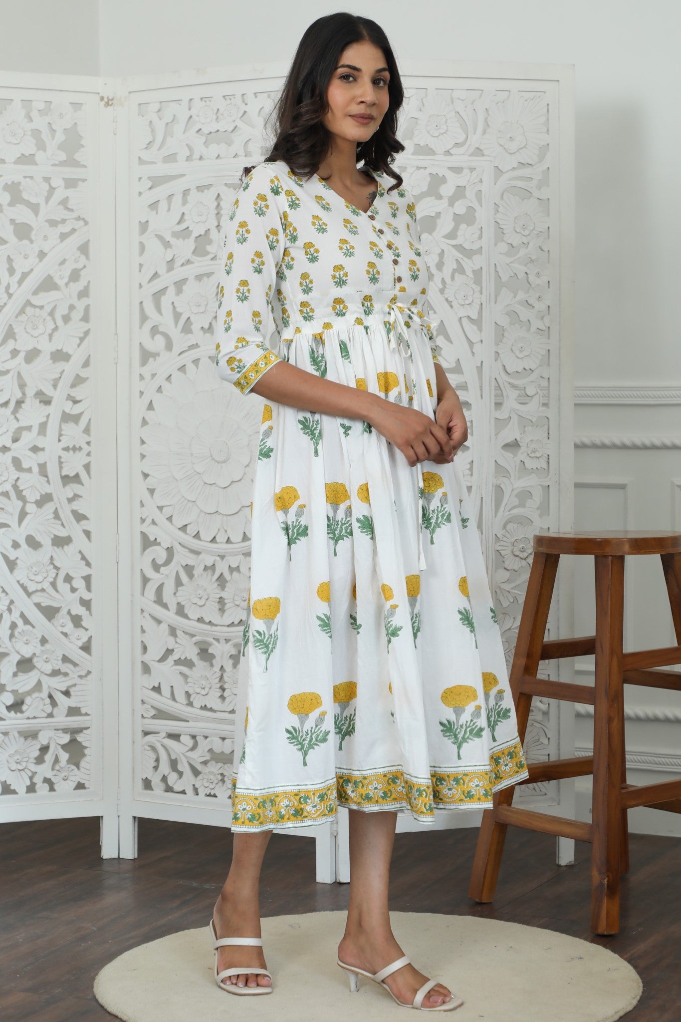 Sootisyahi ' Rayne ' Azofree Handblock Printed Pure Cotton Dress