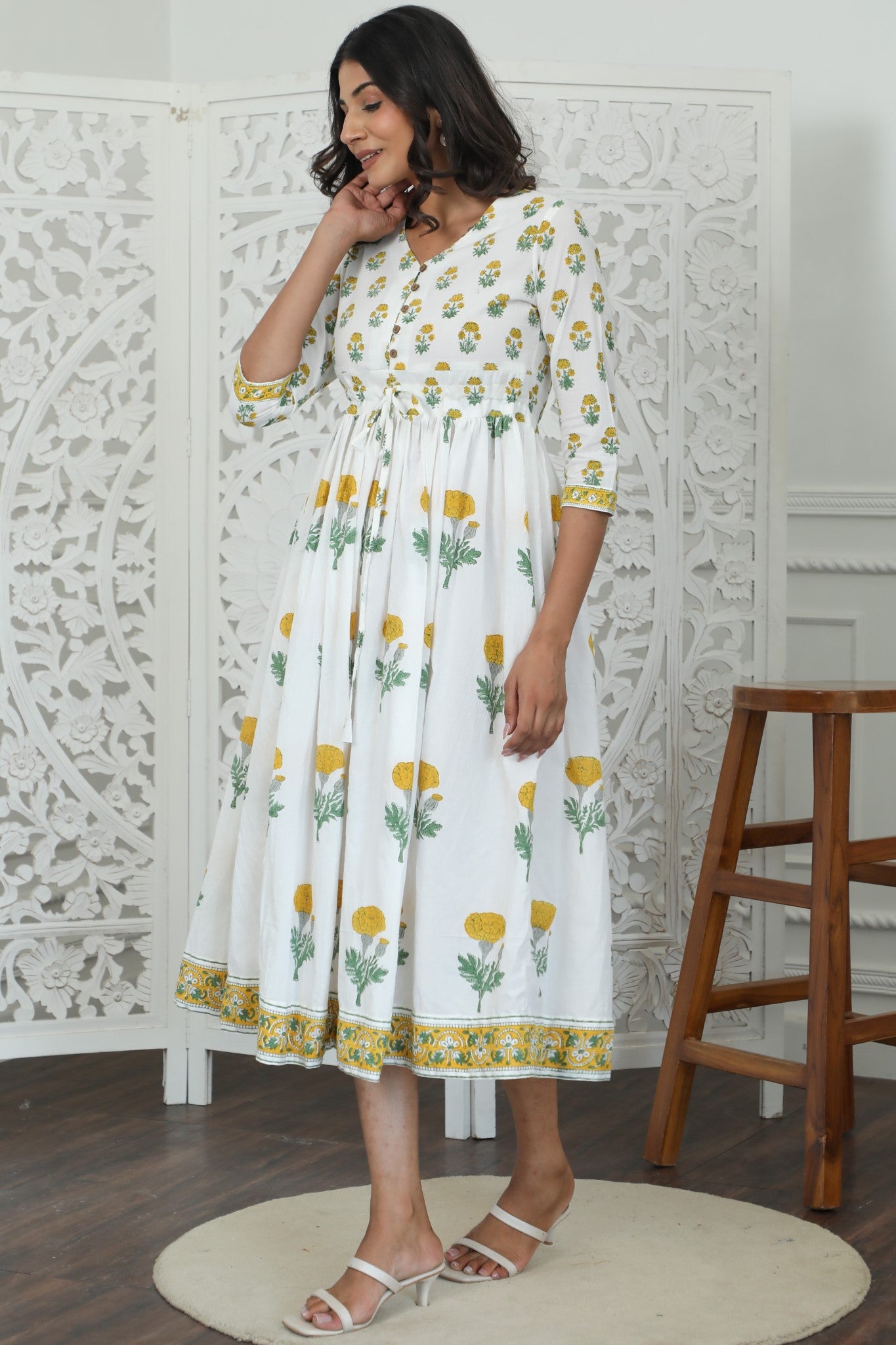 Sootisyahi ' Rayne ' Azofree Handblock Printed Pure Cotton Dress