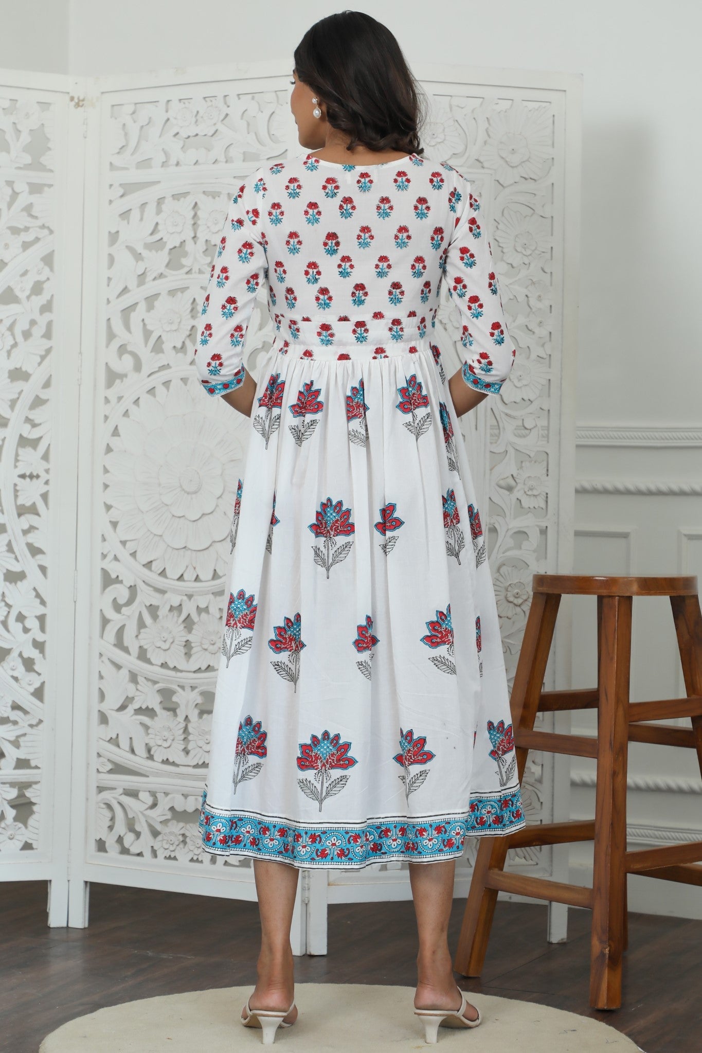 Sootisyahi ' Celeste ' Azofree Handblock Printed Pure Cotton Dress