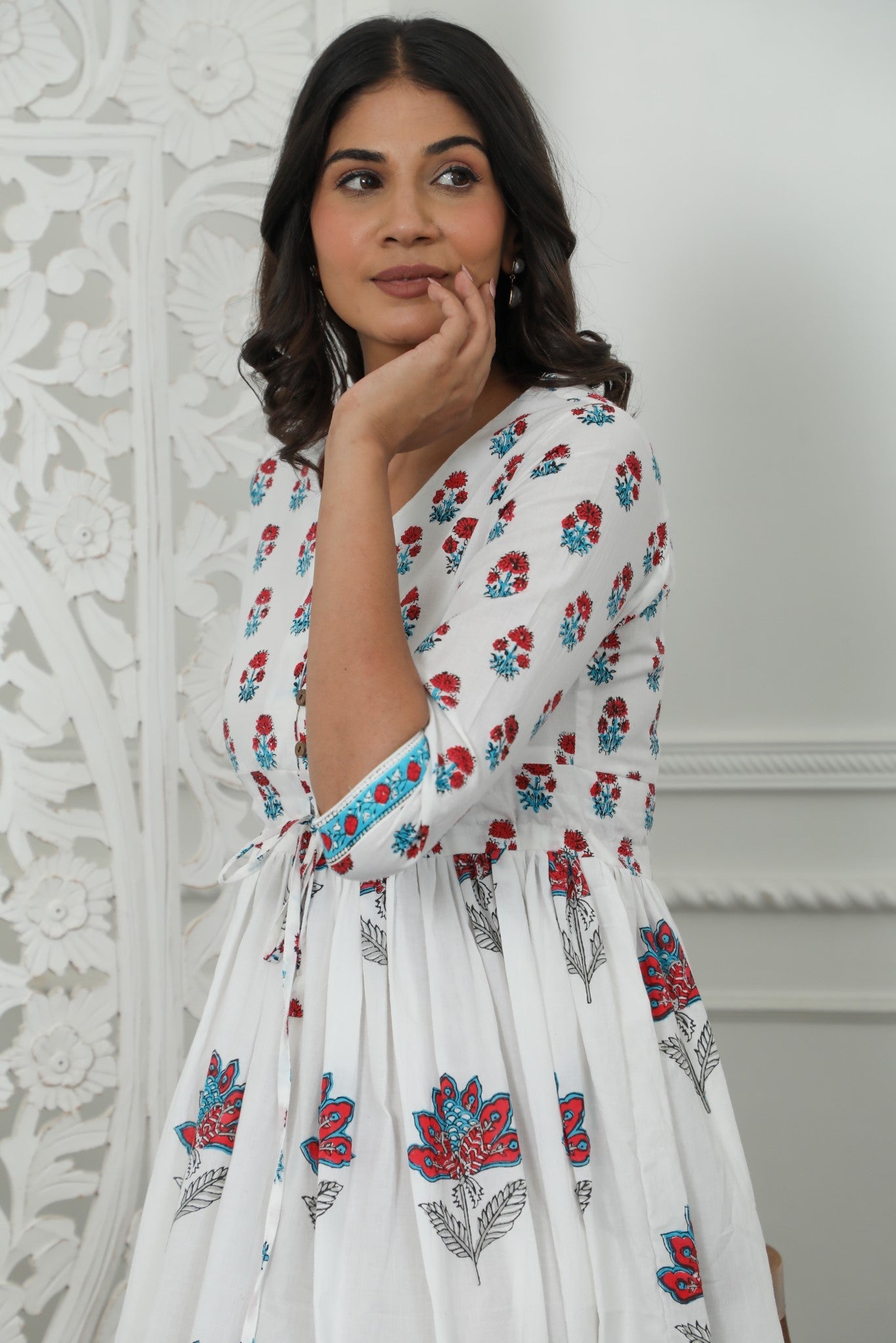 Sootisyahi ' Celeste ' Azofree Handblock Printed Pure Cotton Dress