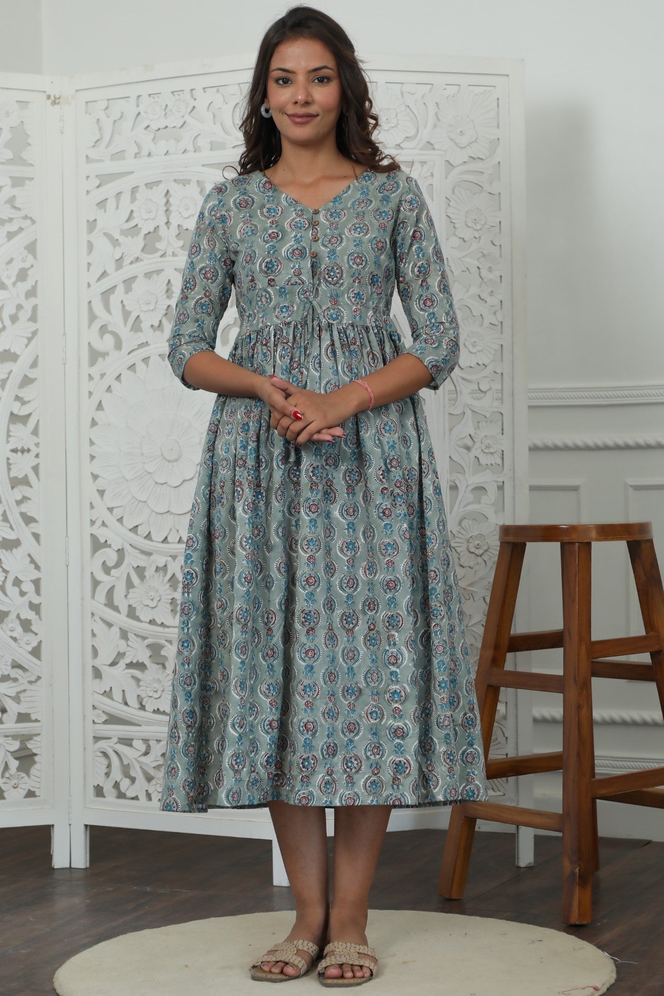 Sootisyahi 'Daphne ' Azofree Handblock Printed Pure Cotton Dress