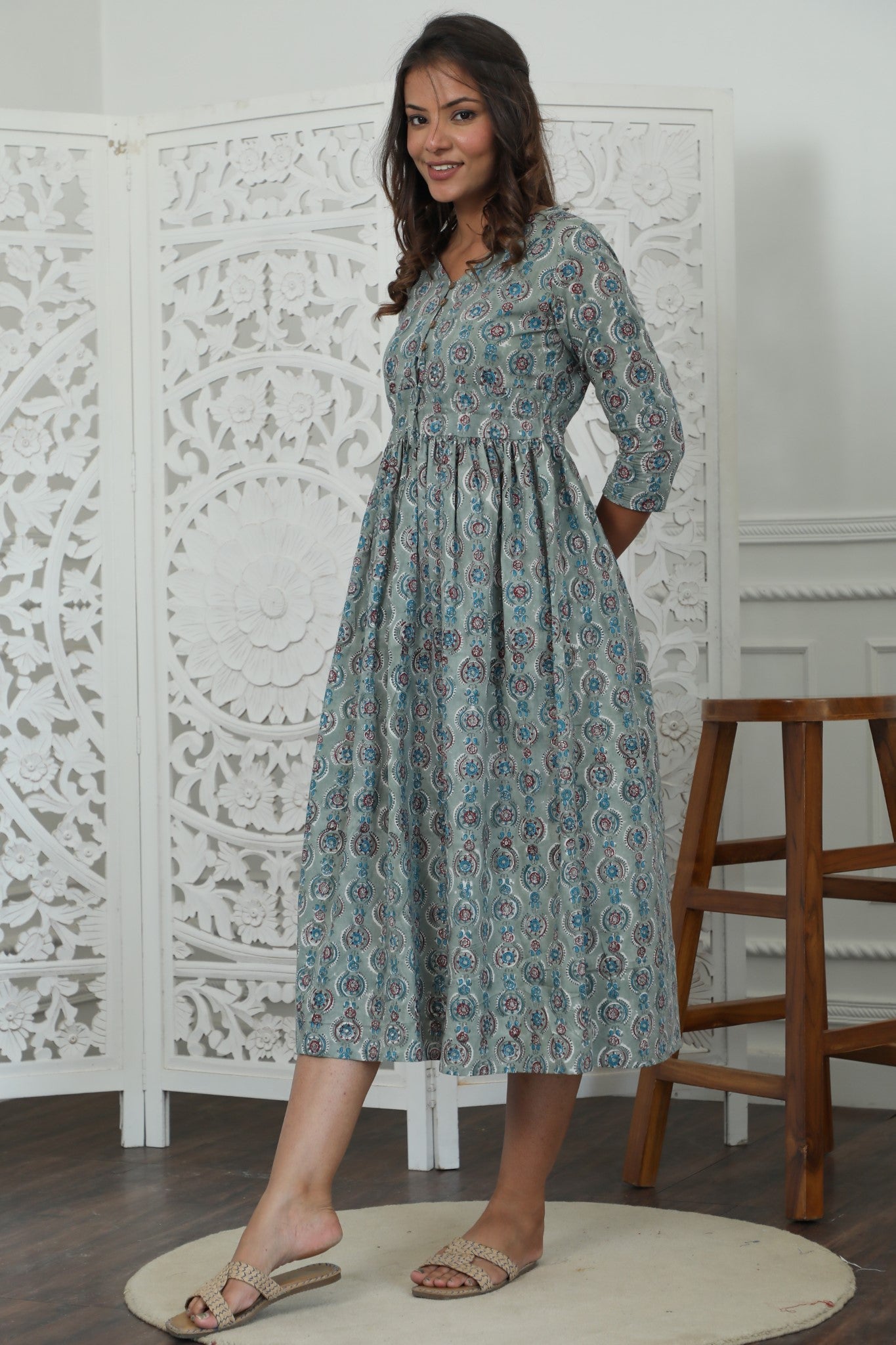 Sootisyahi 'Daphne ' Azofree Handblock Printed Pure Cotton Dress