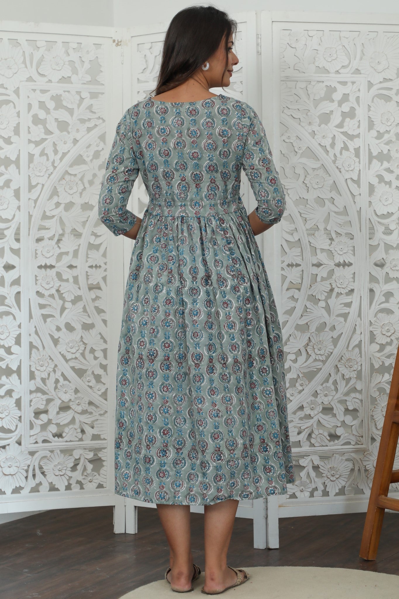 Sootisyahi 'Daphne ' Azofree Handblock Printed Pure Cotton Dress