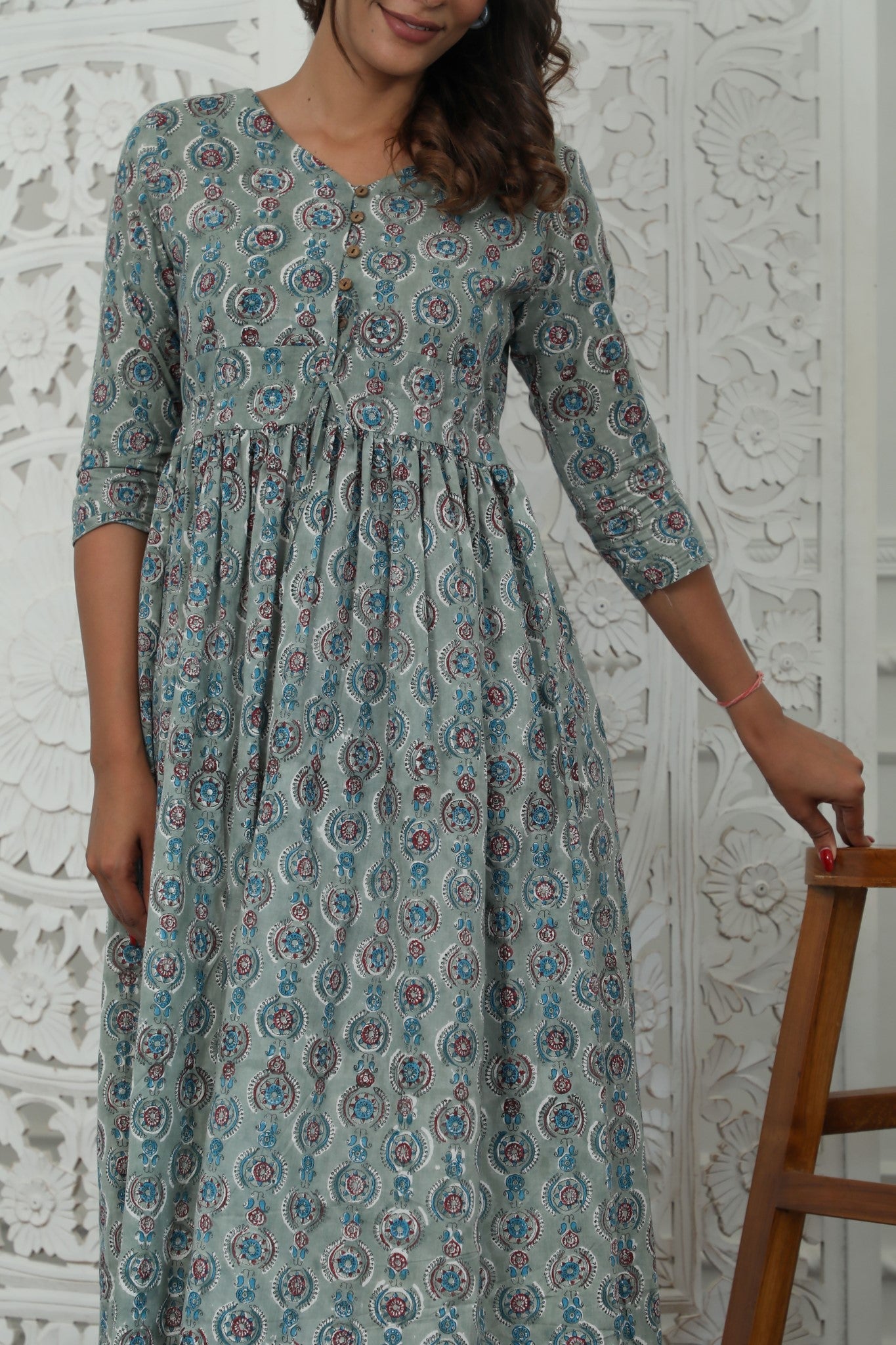 Sootisyahi 'Daphne ' Azofree Handblock Printed Pure Cotton Dress