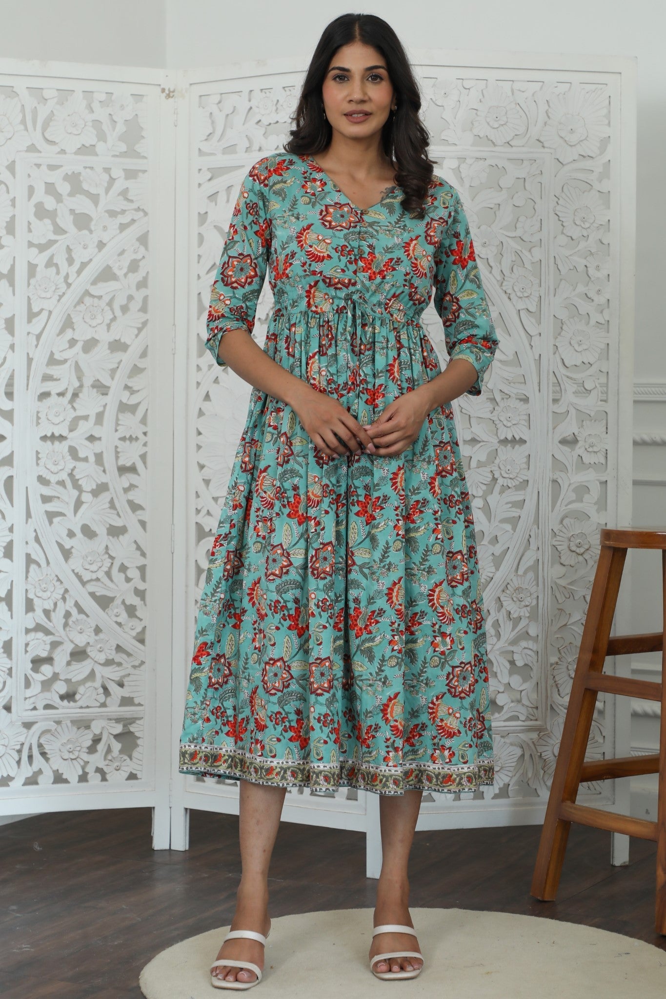 Sootisyahi ' Vasper ' Azofree Handblock Printed Pure Cotton Dress