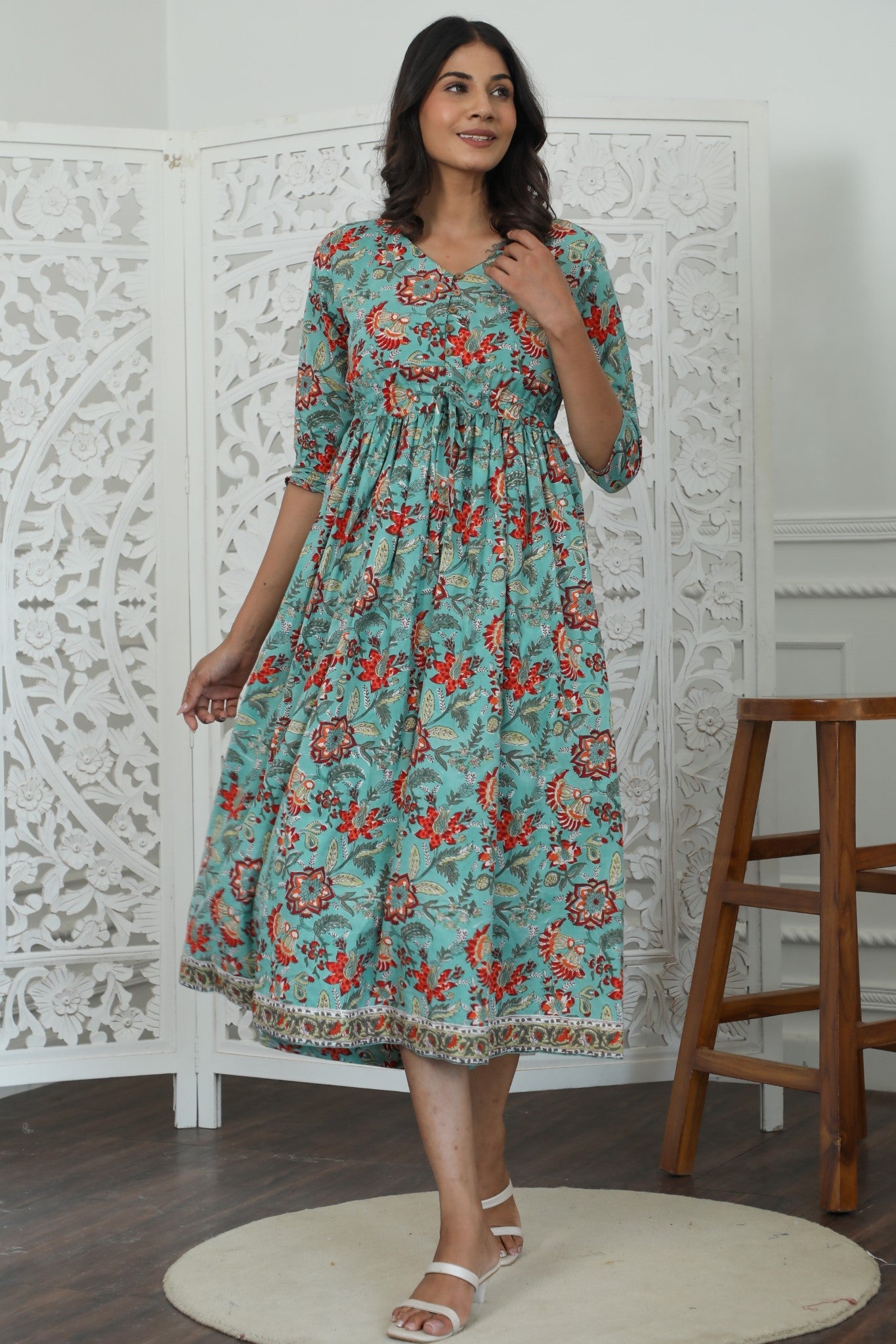 Sootisyahi ' Vasper ' Azofree Handblock Printed Pure Cotton Dress