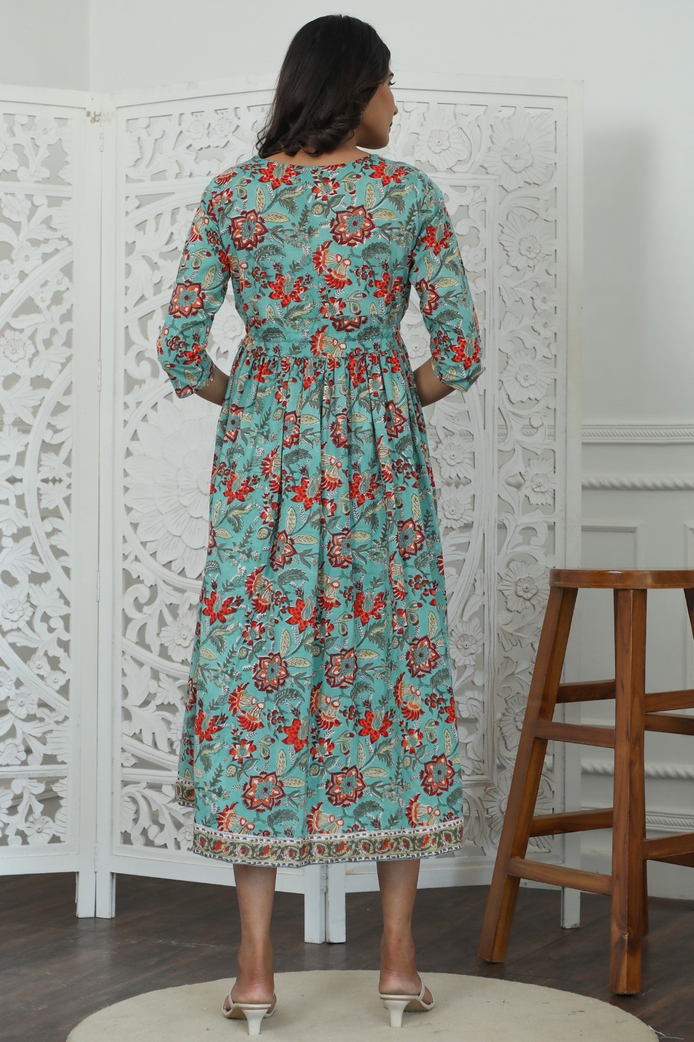 Sootisyahi ' Vasper ' Azofree Handblock Printed Pure Cotton Dress