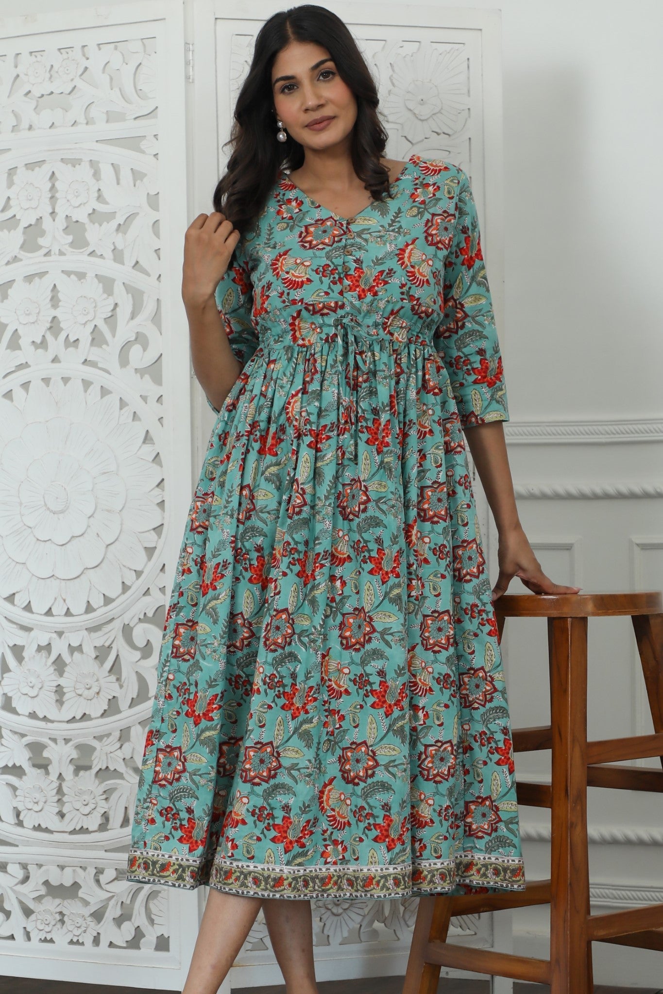 Sootisyahi ' Vasper ' Azofree Handblock Printed Pure Cotton Dress