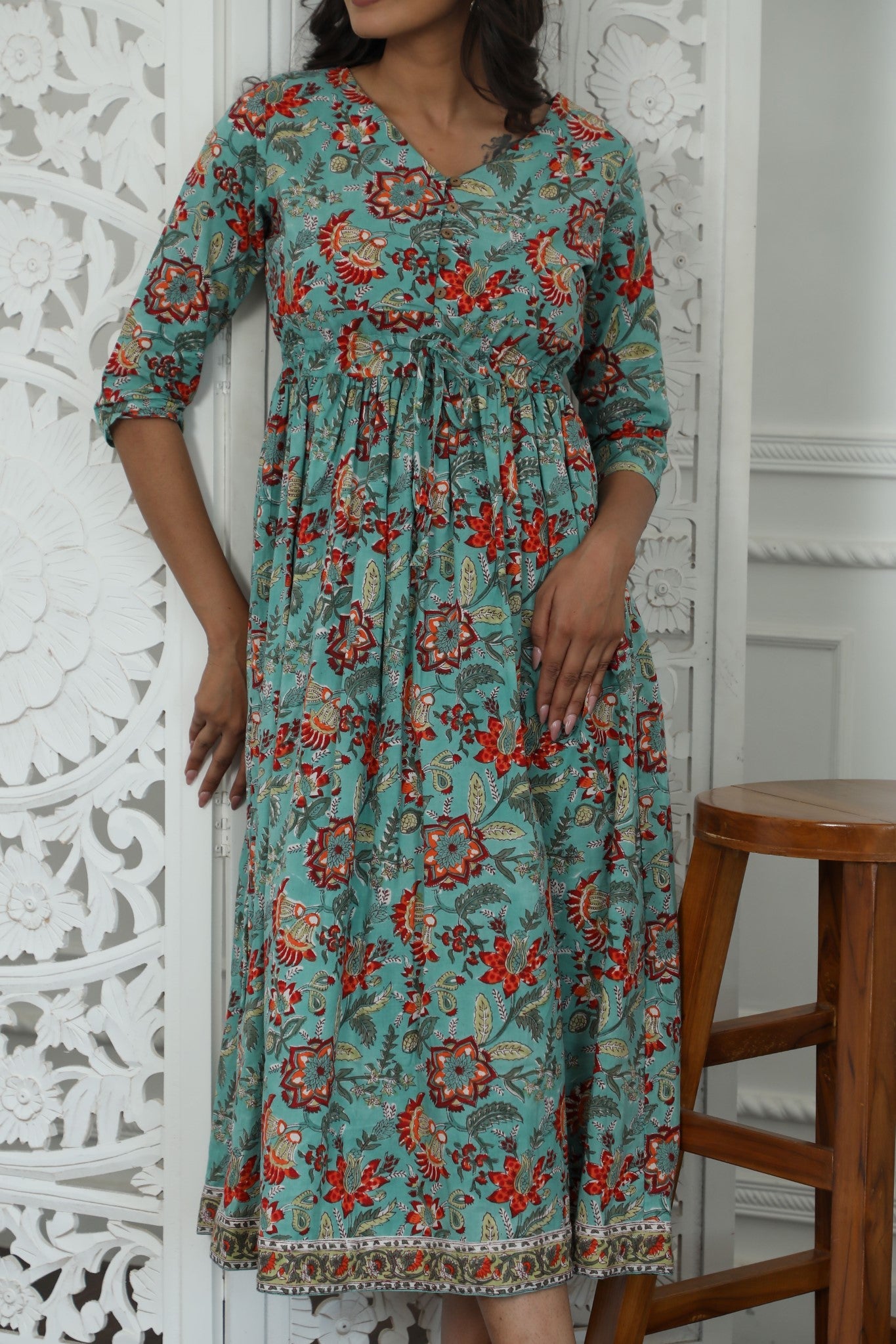 Sootisyahi ' Vasper ' Azofree Handblock Printed Pure Cotton Dress