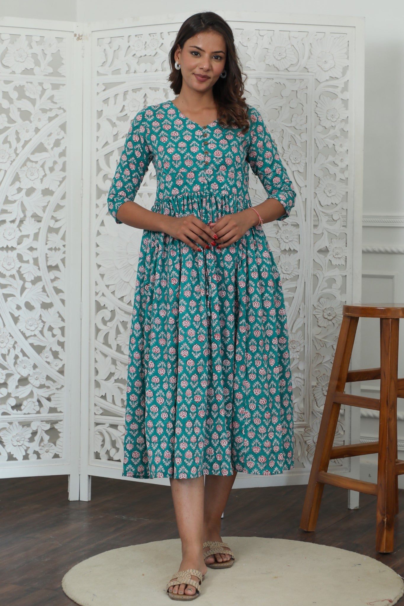 Sootisyahi ' Rayne ' Azofree Handblock Printed Pure Cotton Dress
