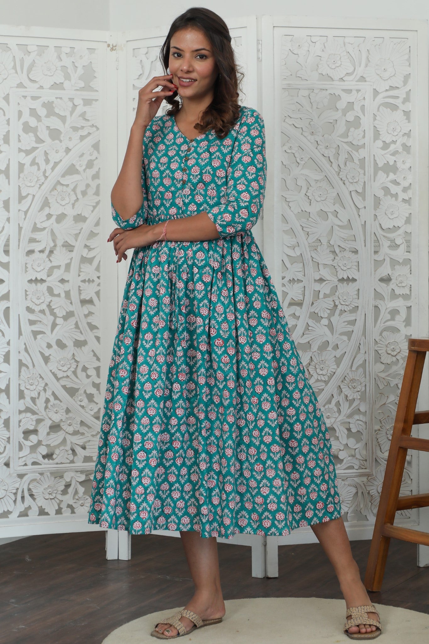 Sootisyahi ' Rayne ' Azofree Handblock Printed Pure Cotton Dress