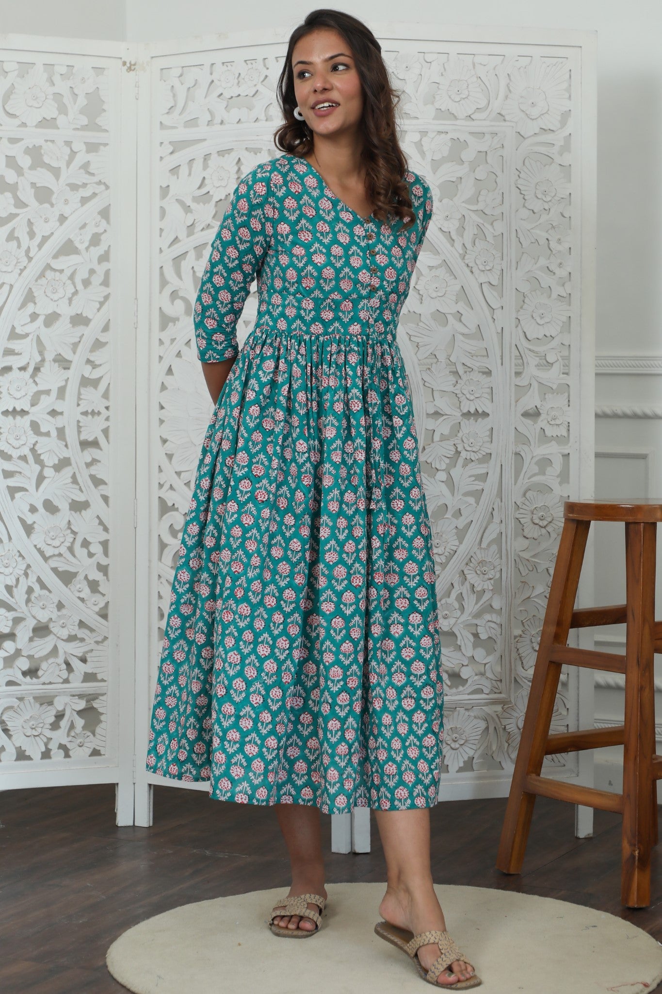 Sootisyahi ' Rayne ' Azofree Handblock Printed Pure Cotton Dress