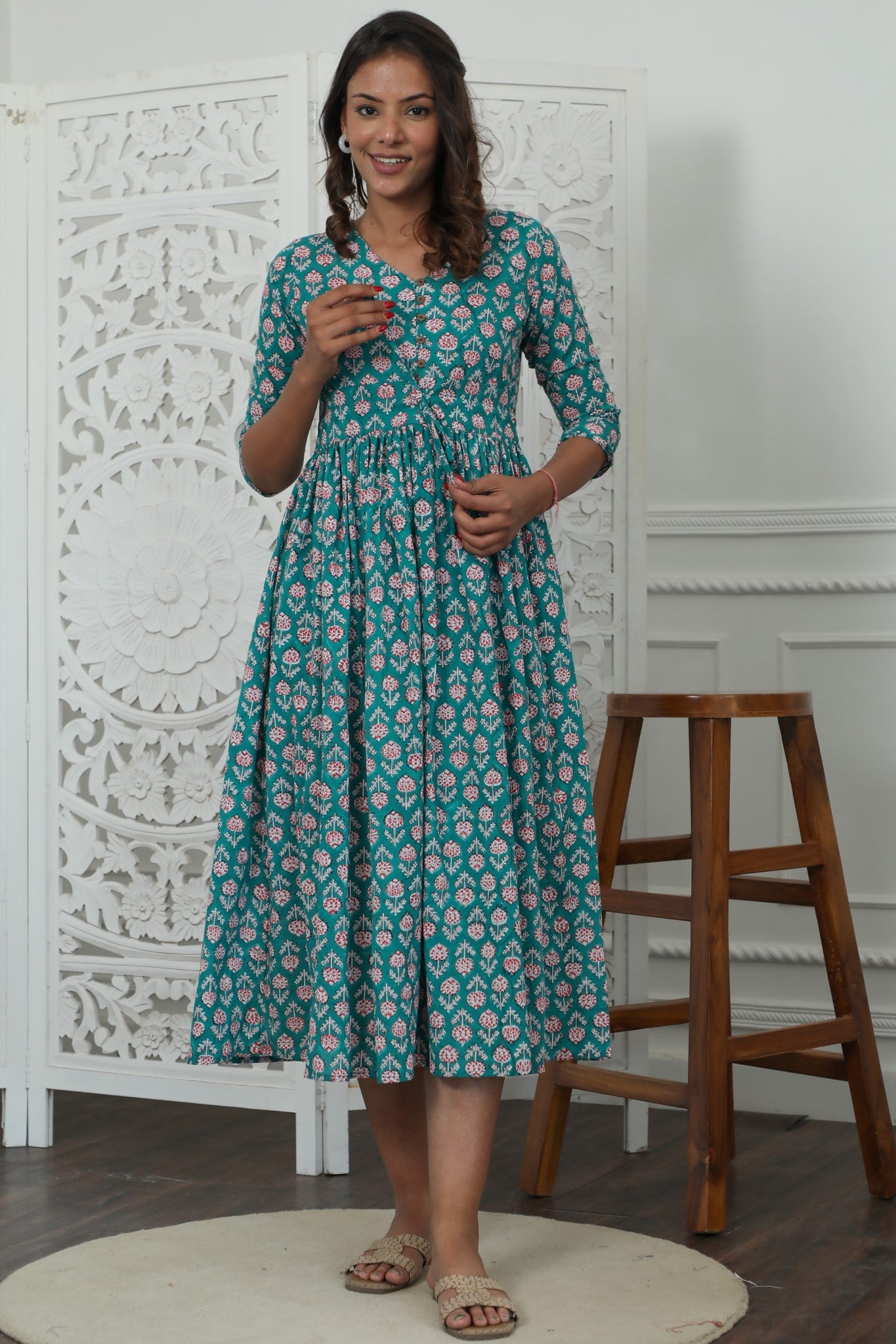 Sootisyahi ' Rayne ' Azofree Handblock Printed Pure Cotton Dress