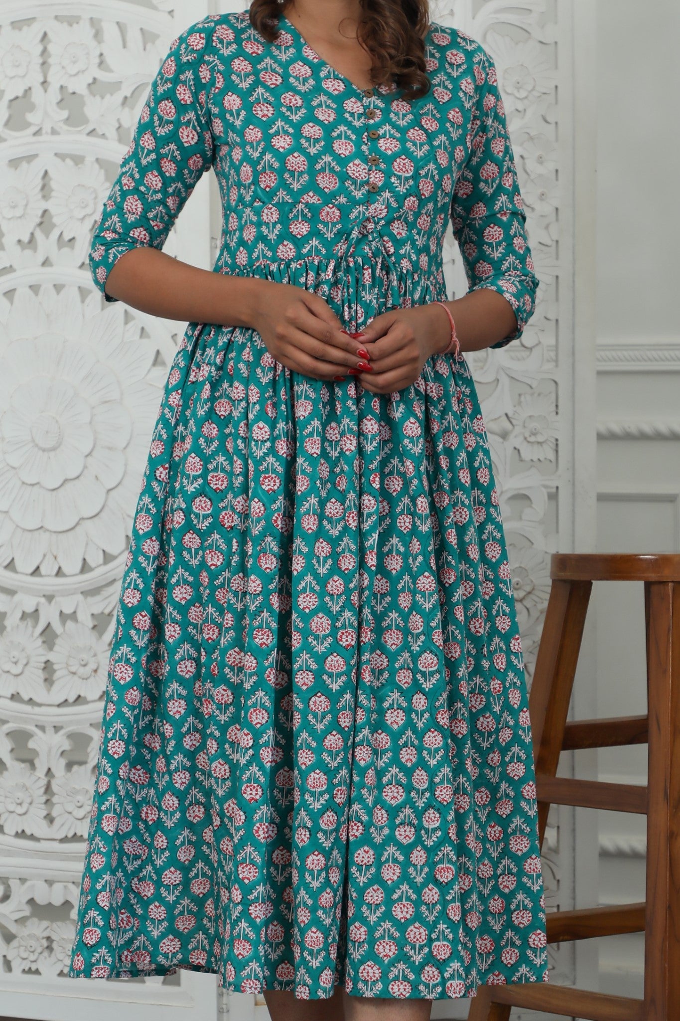 Sootisyahi ' Rayne ' Azofree Handblock Printed Pure Cotton Dress