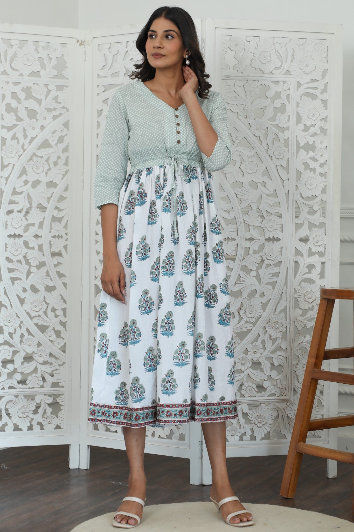 Sootisyahi ' Roxana ' Azofree Handblock Printed Pure Cotton Dress