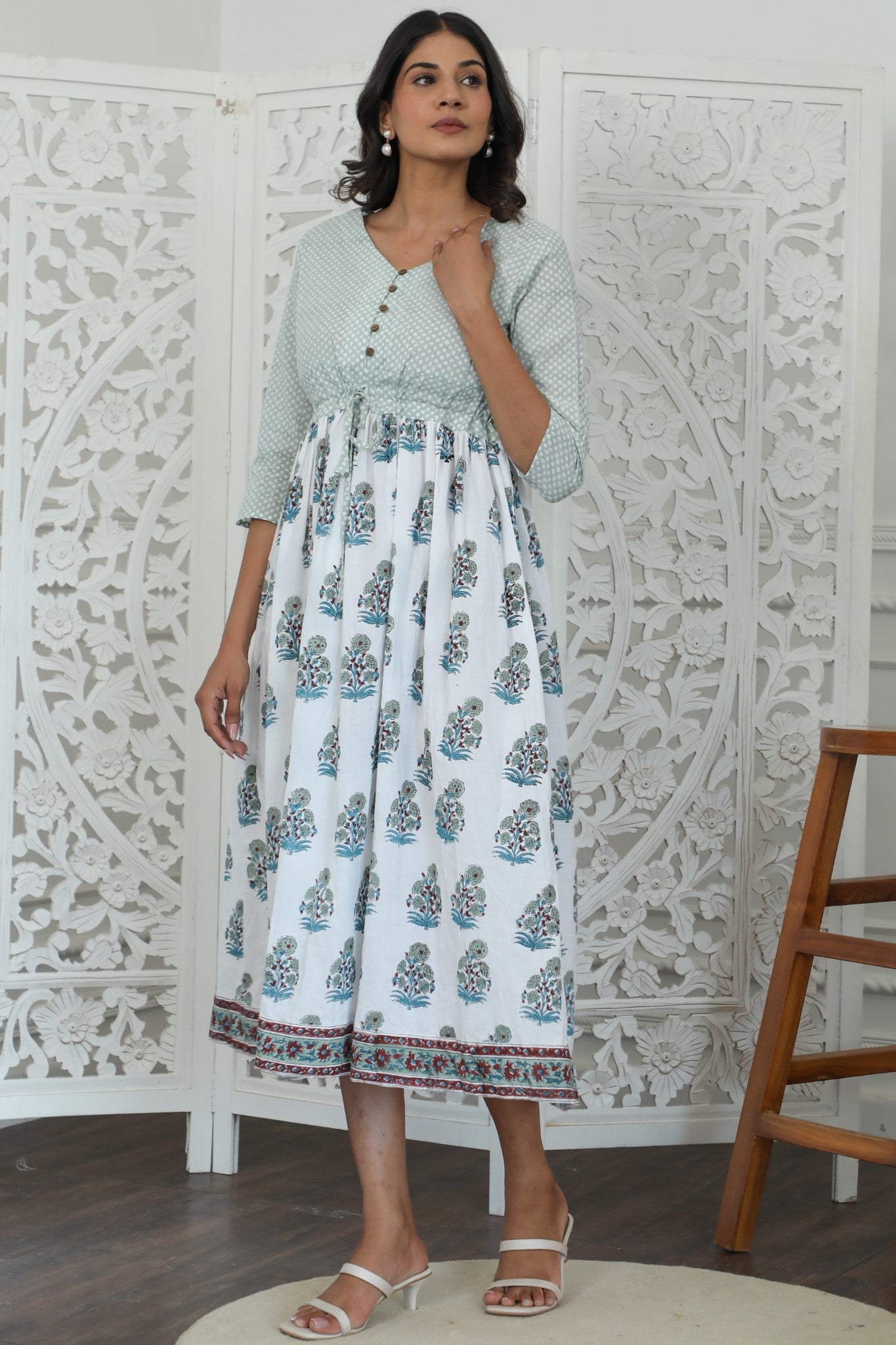 Sootisyahi ' Roxana ' Azofree Handblock Printed Pure Cotton Dress