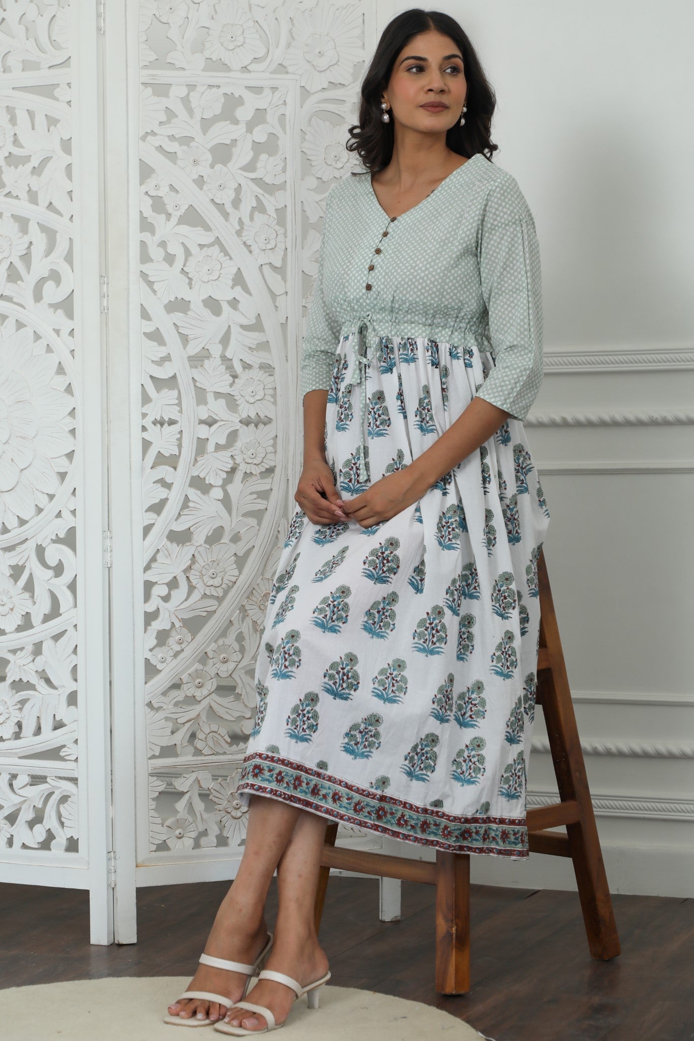 Sootisyahi ' Roxana ' Azofree Handblock Printed Pure Cotton Dress