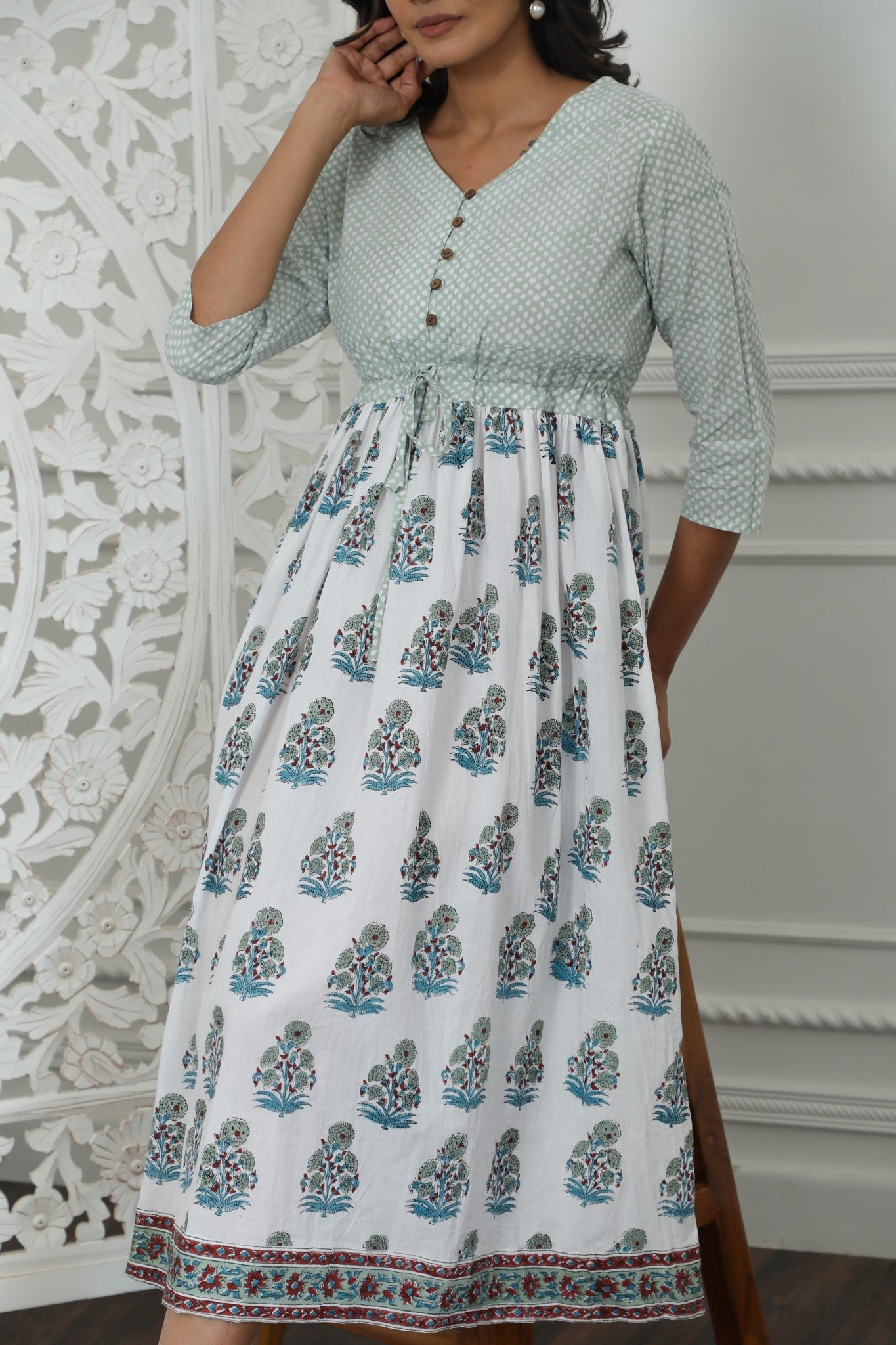 Sootisyahi ' Roxana ' Azofree Handblock Printed Pure Cotton Dress