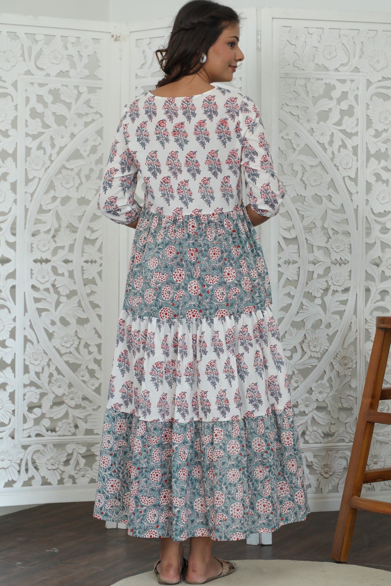 Sootisyahi ' Garden Glory ' Azofree Handblock Printed Pure Cotton Dress