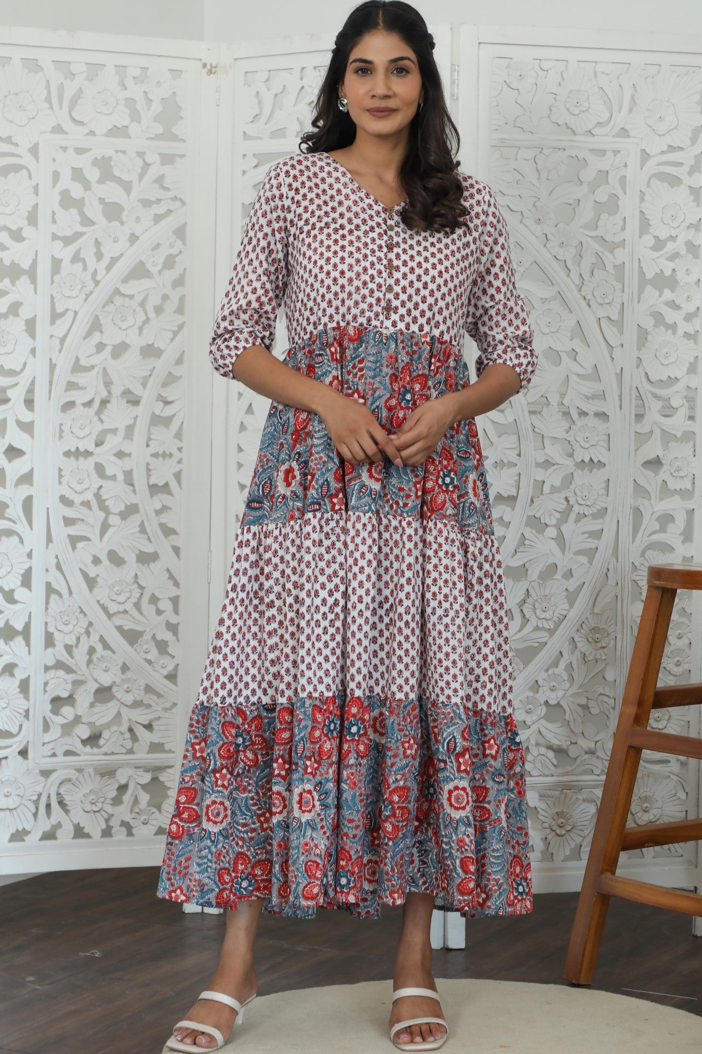 Sootisyahi ' Garden Of Dreams ' Azofree Handblock Printed Pure Cotton Dress