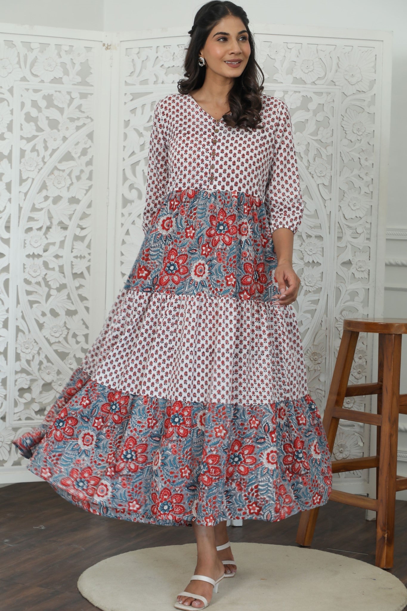 Sootisyahi ' Garden Of Dreams ' Azofree Handblock Printed Pure Cotton Dress