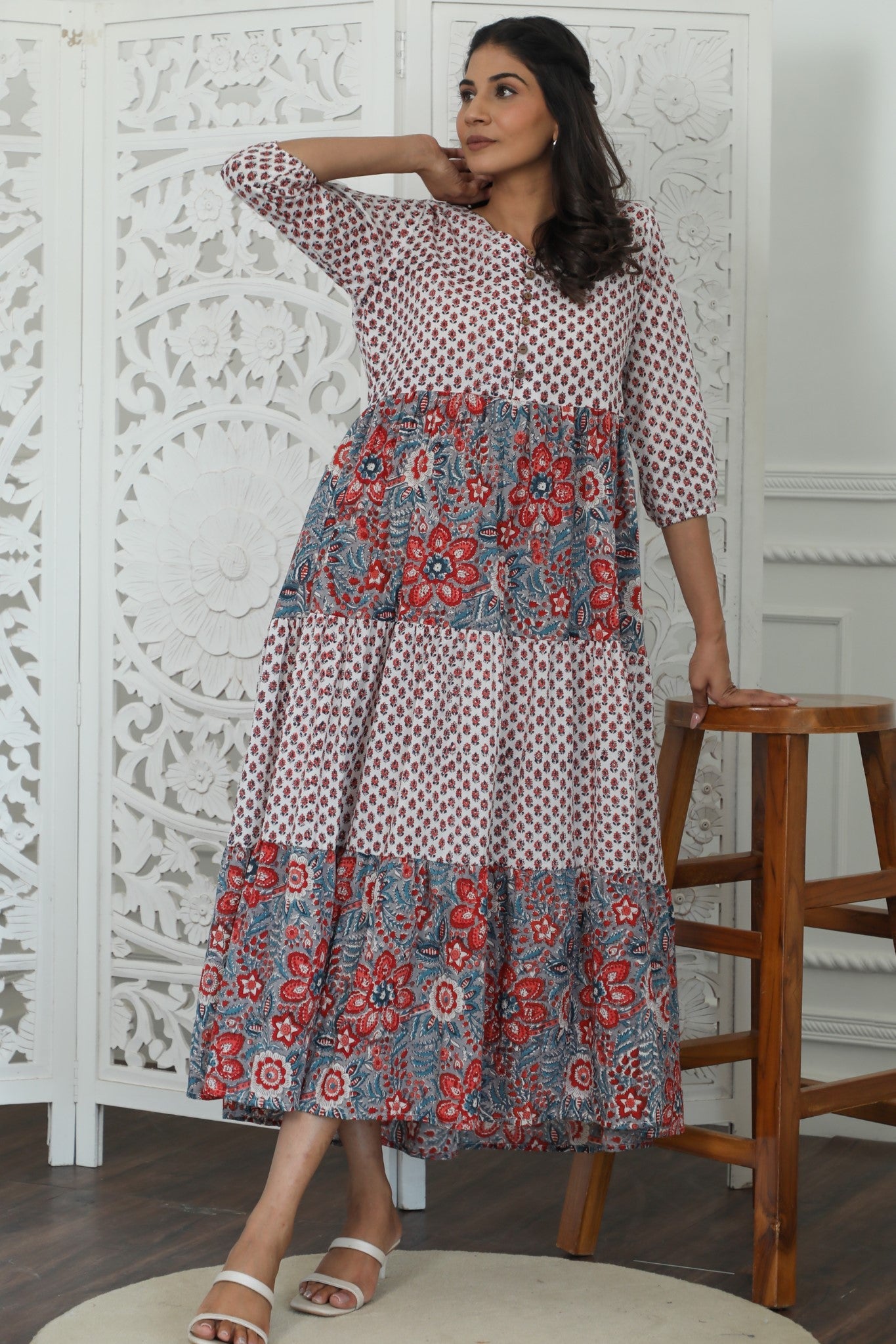 Sootisyahi ' Garden Of Dreams ' Azofree Handblock Printed Pure Cotton Dress