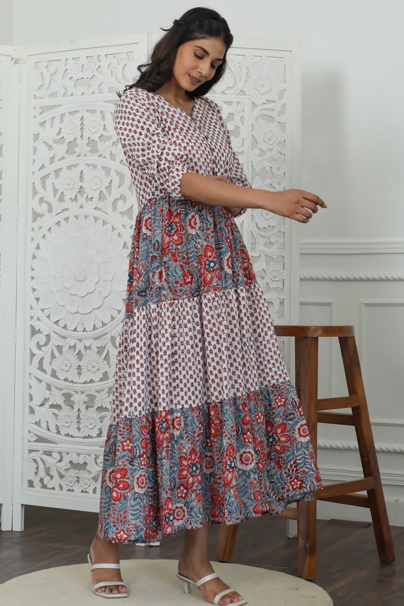 Sootisyahi ' Garden Of Dreams ' Azofree Handblock Printed Pure Cotton Dress