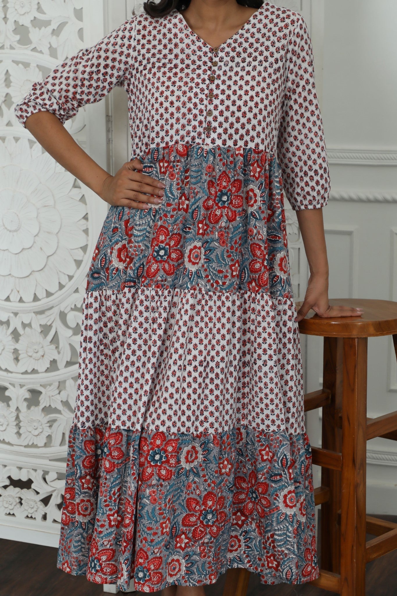 Sootisyahi ' Garden Of Dreams ' Azofree Handblock Printed Pure Cotton Dress