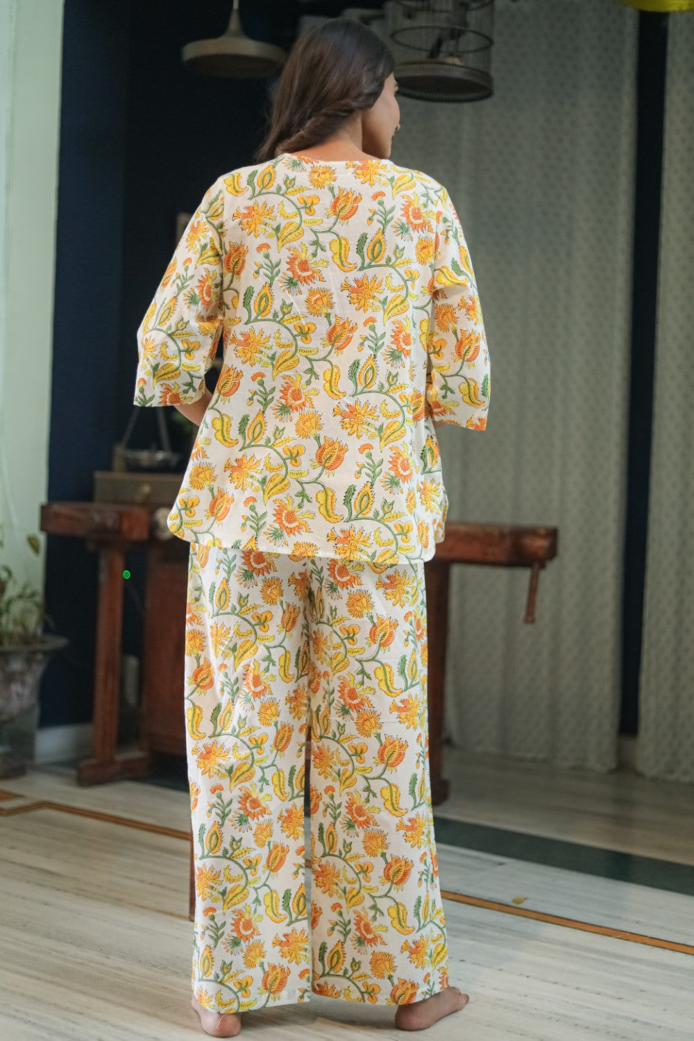 Sootisyahi ' Bright Bloom' Handblock Printed Pure Cotton Night Suit