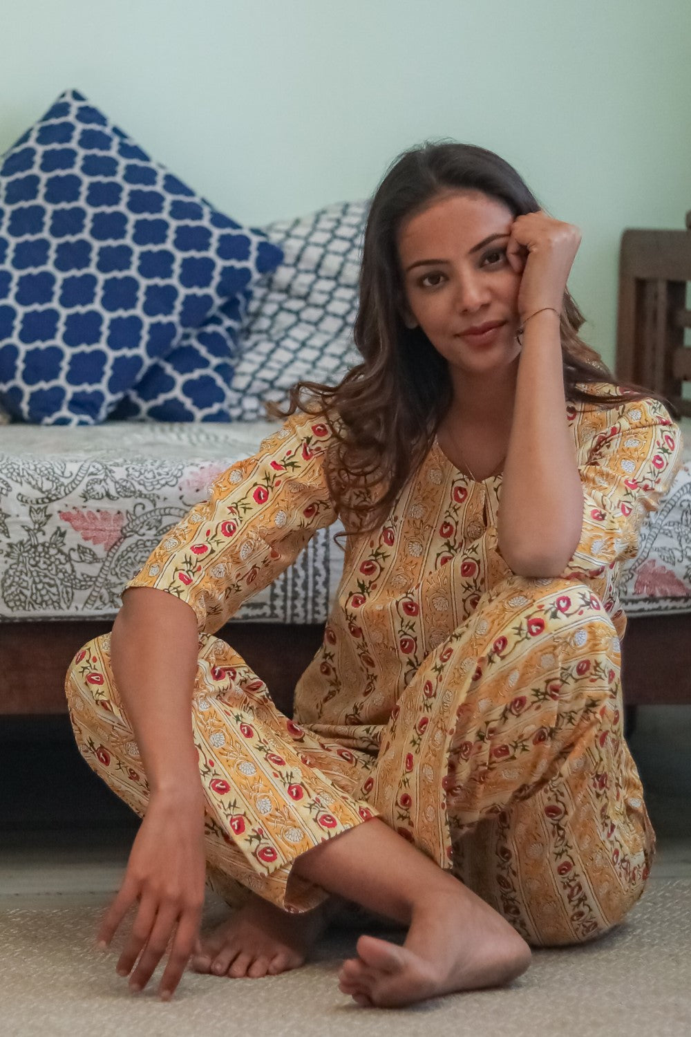 Sootisyahi 'Daisy Bliss' Handblock Printed Pure Cotton Night Suit