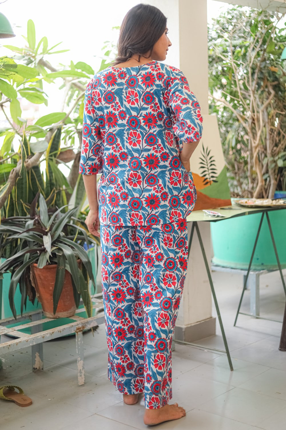 Sootisyahi 'Floral Blooms' Handblock Printed Pure Cotton Night Suit