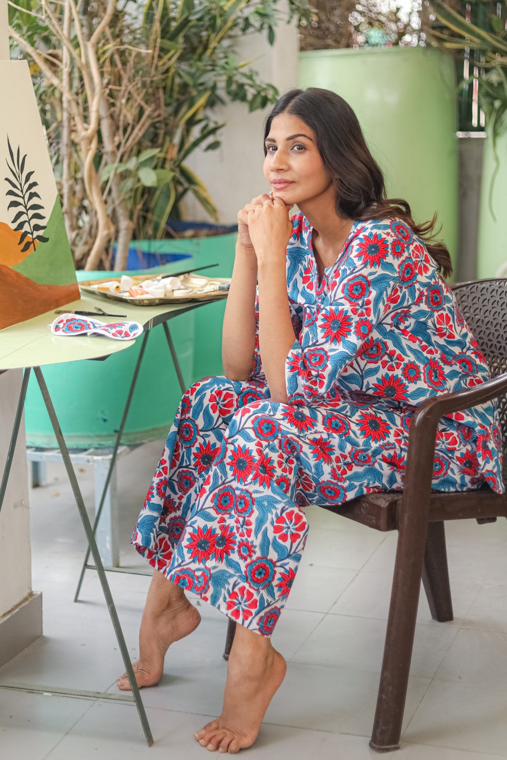 Sootisyahi 'Floral Blooms' Handblock Printed Pure Cotton Night Suit