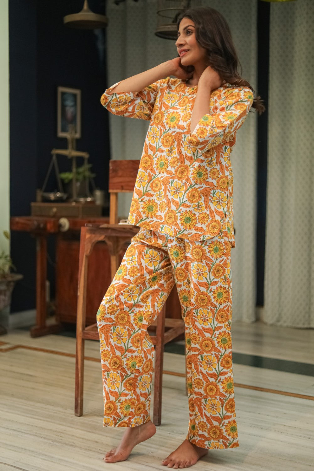 Sootisyahi 'Floral Escape' Handblock Printed Pure Cotton Night Suit