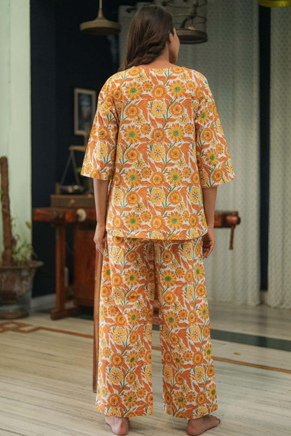 Sootisyahi 'Floral Escape' Handblock Printed Pure Cotton Night Suit
