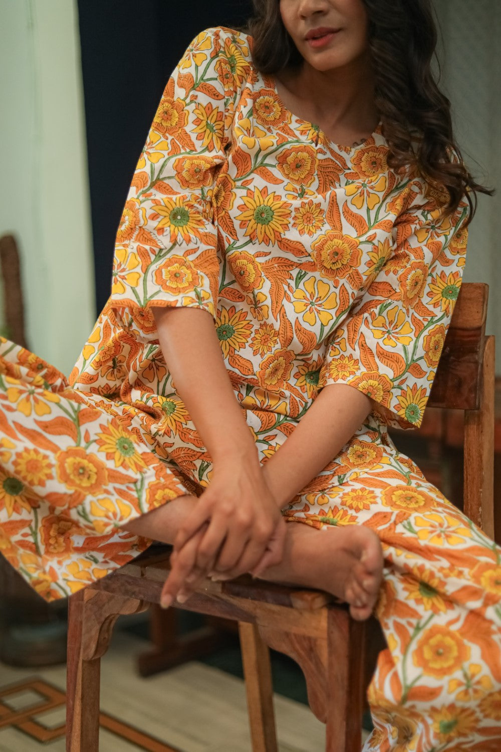 Sootisyahi 'Floral Escape' Handblock Printed Pure Cotton Night Suit