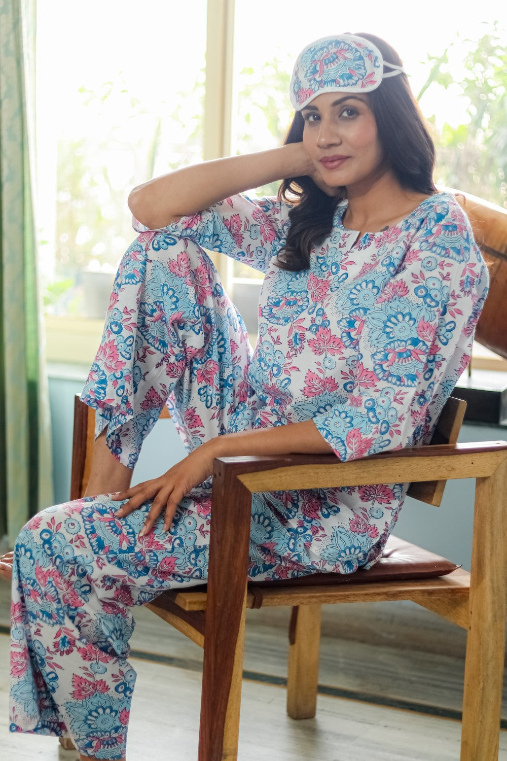 Sootisyahi 'Floral Fusion' Handblock Printed Pure Cotton Night Suit