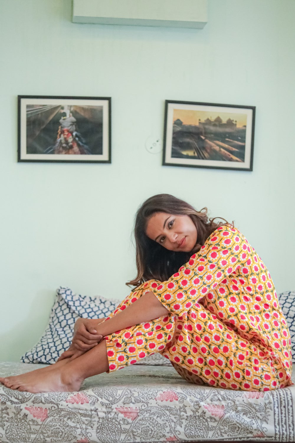 Sootisyahi 'Flower Crown' Handblock Printed Pure Cotton Night Suit