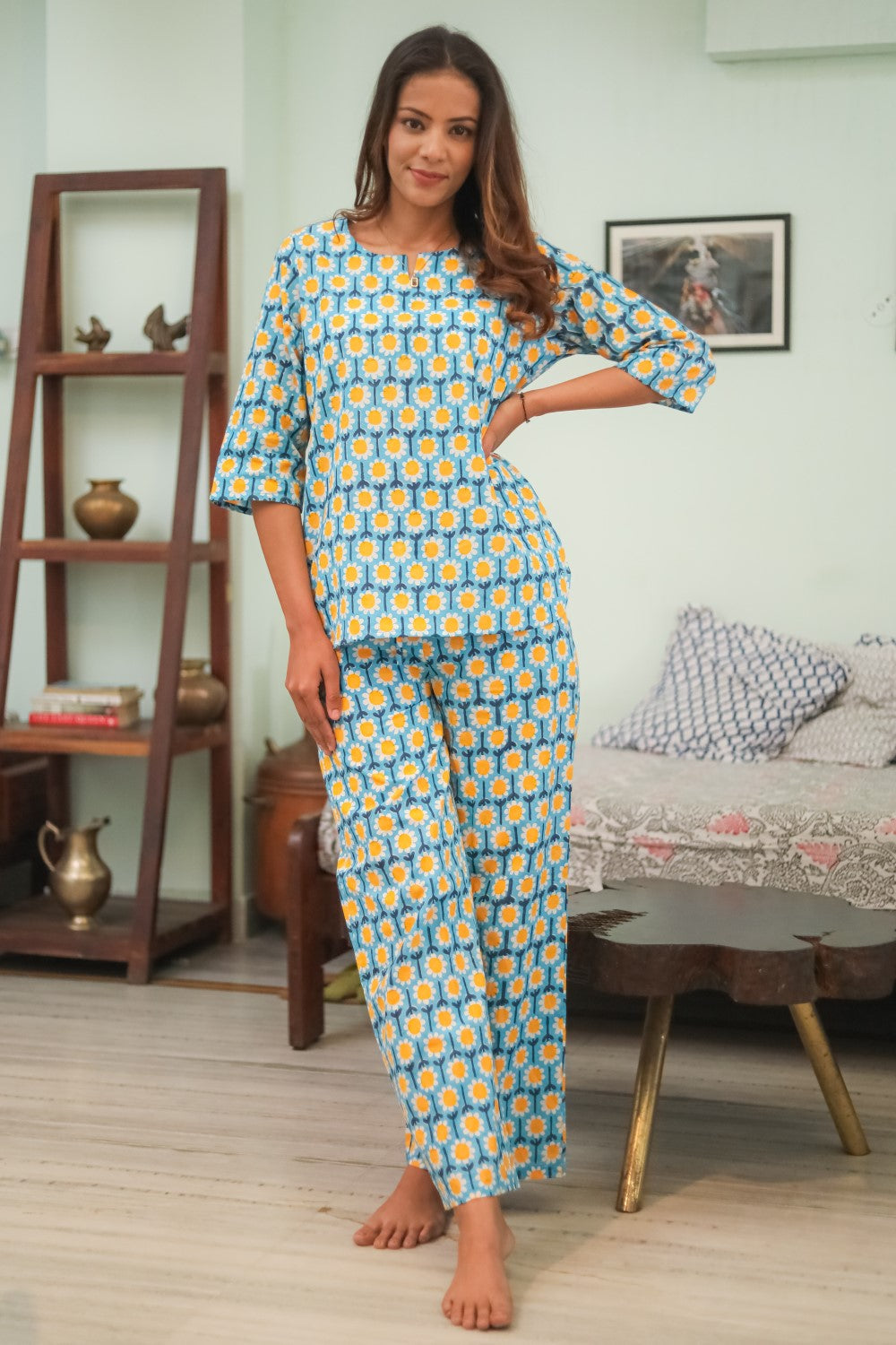 Sootisyahi 'Flower Dream' Handblock Printed Pure Cotton Night Suit