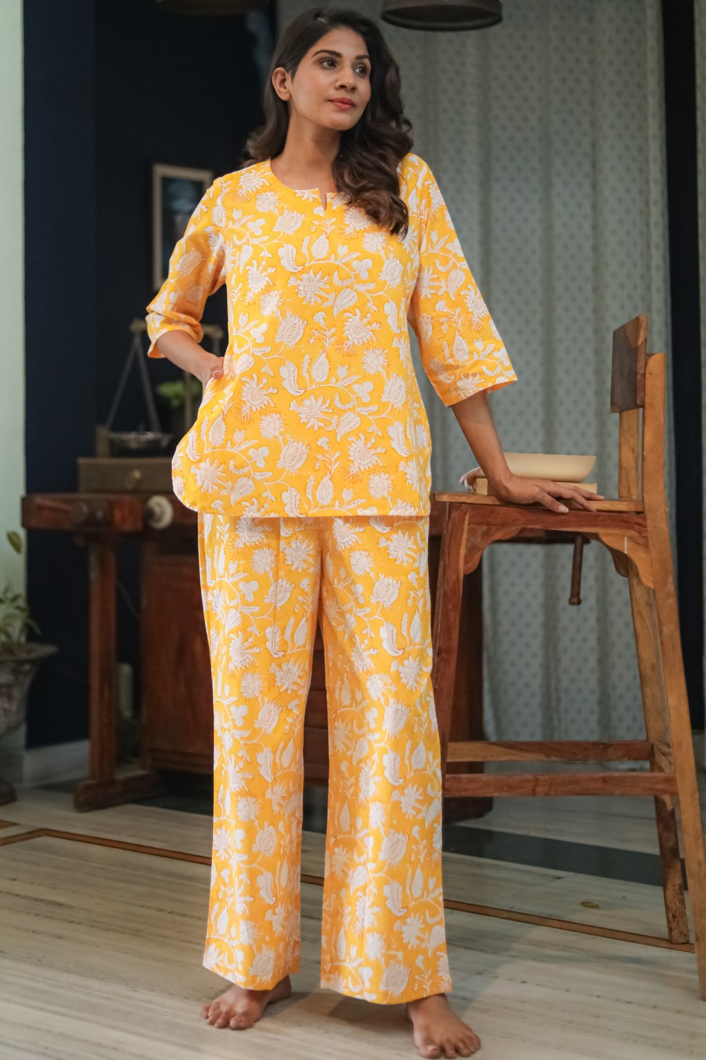Sootisyahi 'Golden Dreams' Handblock Printed Pure Cotton Night Suit