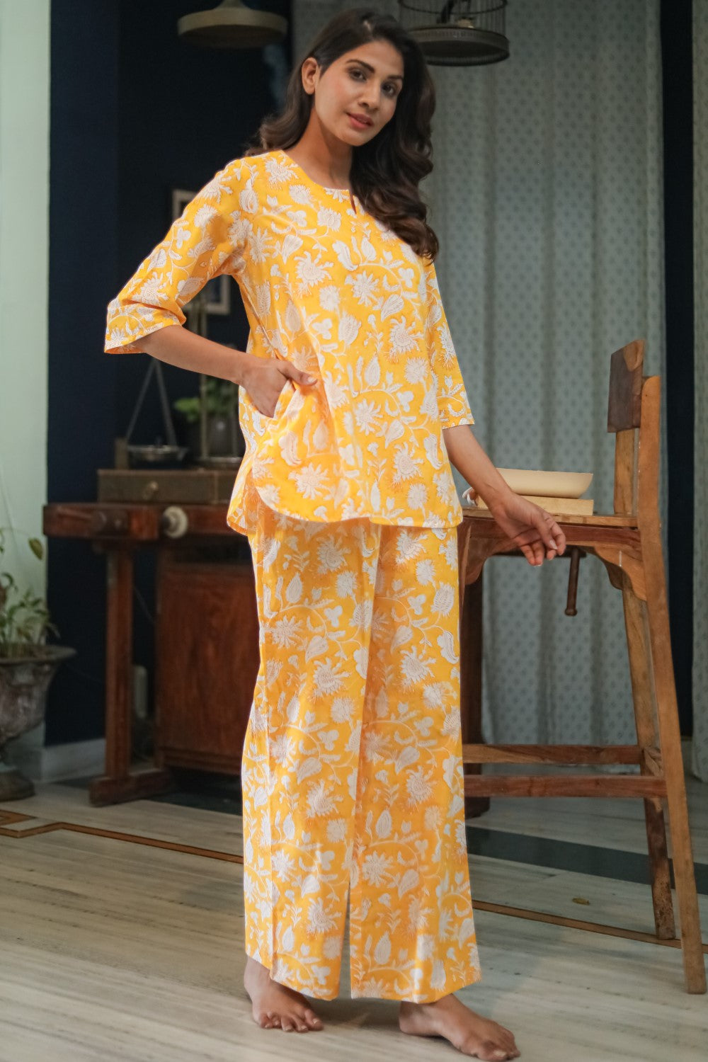 Sootisyahi 'Golden Dreams' Handblock Printed Pure Cotton Night Suit
