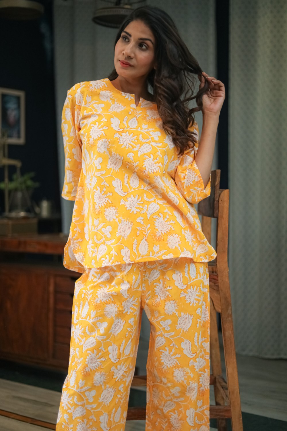 Sootisyahi 'Golden Dreams' Handblock Printed Pure Cotton Night Suit