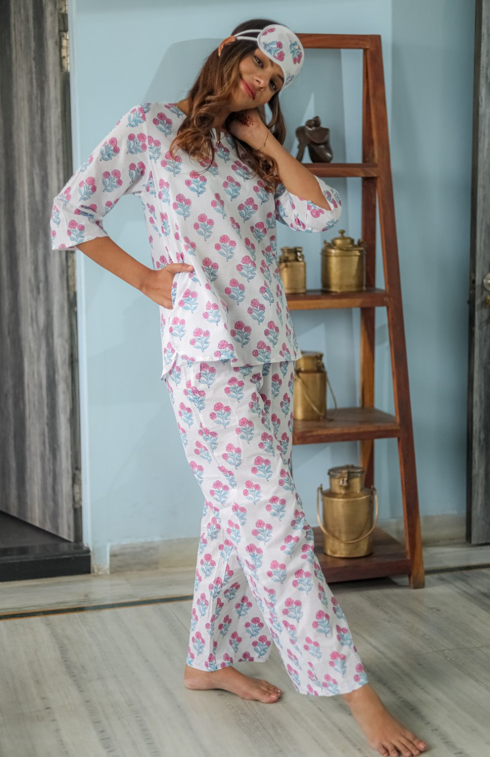 Sootisyahi ' 'Handblock Printed Pure Cotton Night Suit