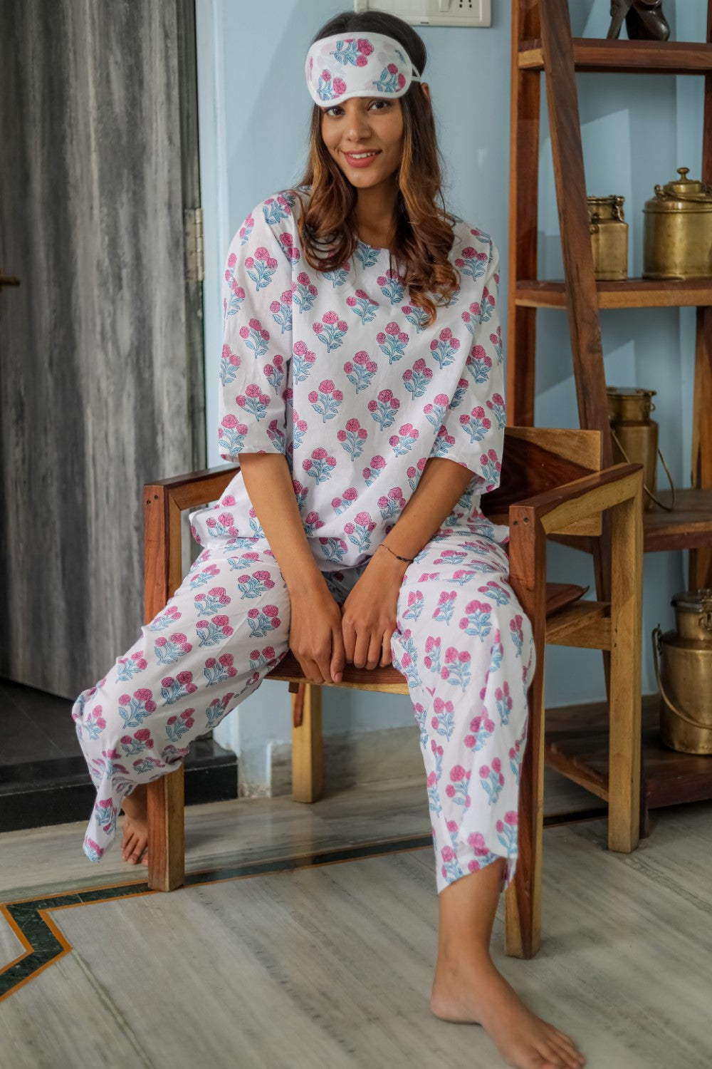 Sootisyahi ' 'Handblock Printed Pure Cotton Night Suit