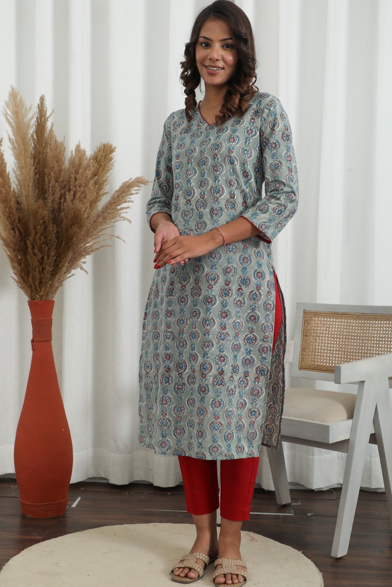 Lilac Dreams ' Azofree Handblock Printed Pure Cotton Kurti - SootiSyahi