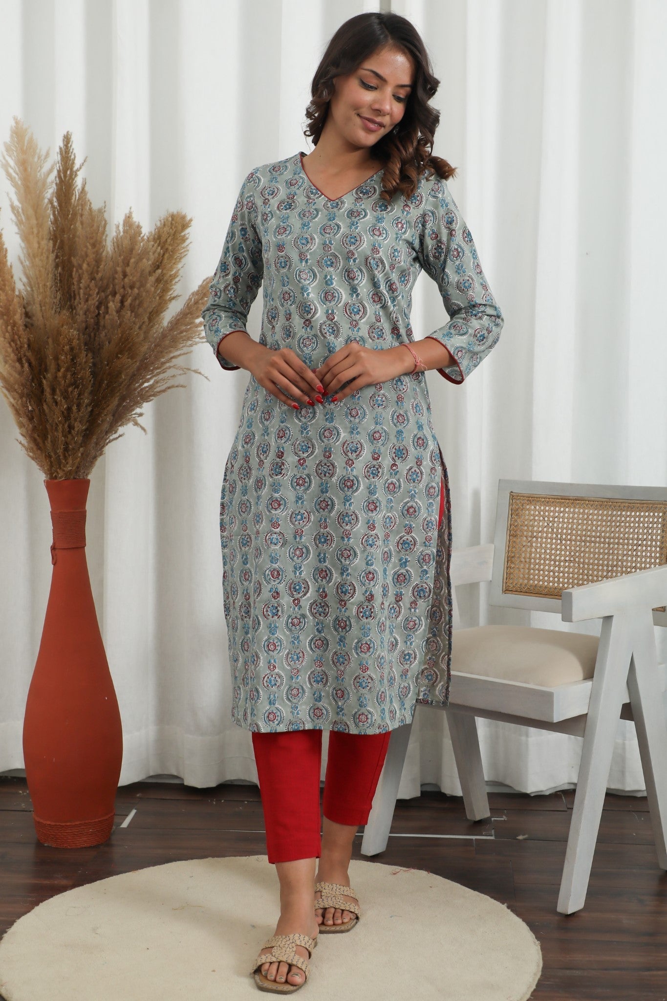 Lilac Dreams ' Azofree Handblock Printed Pure Cotton Kurti - SootiSyahi