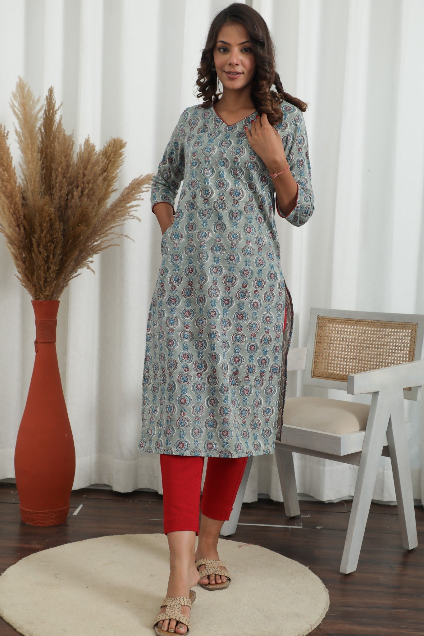 Lilac Dreams ' Azofree Handblock Printed Pure Cotton Kurti - SootiSyahi