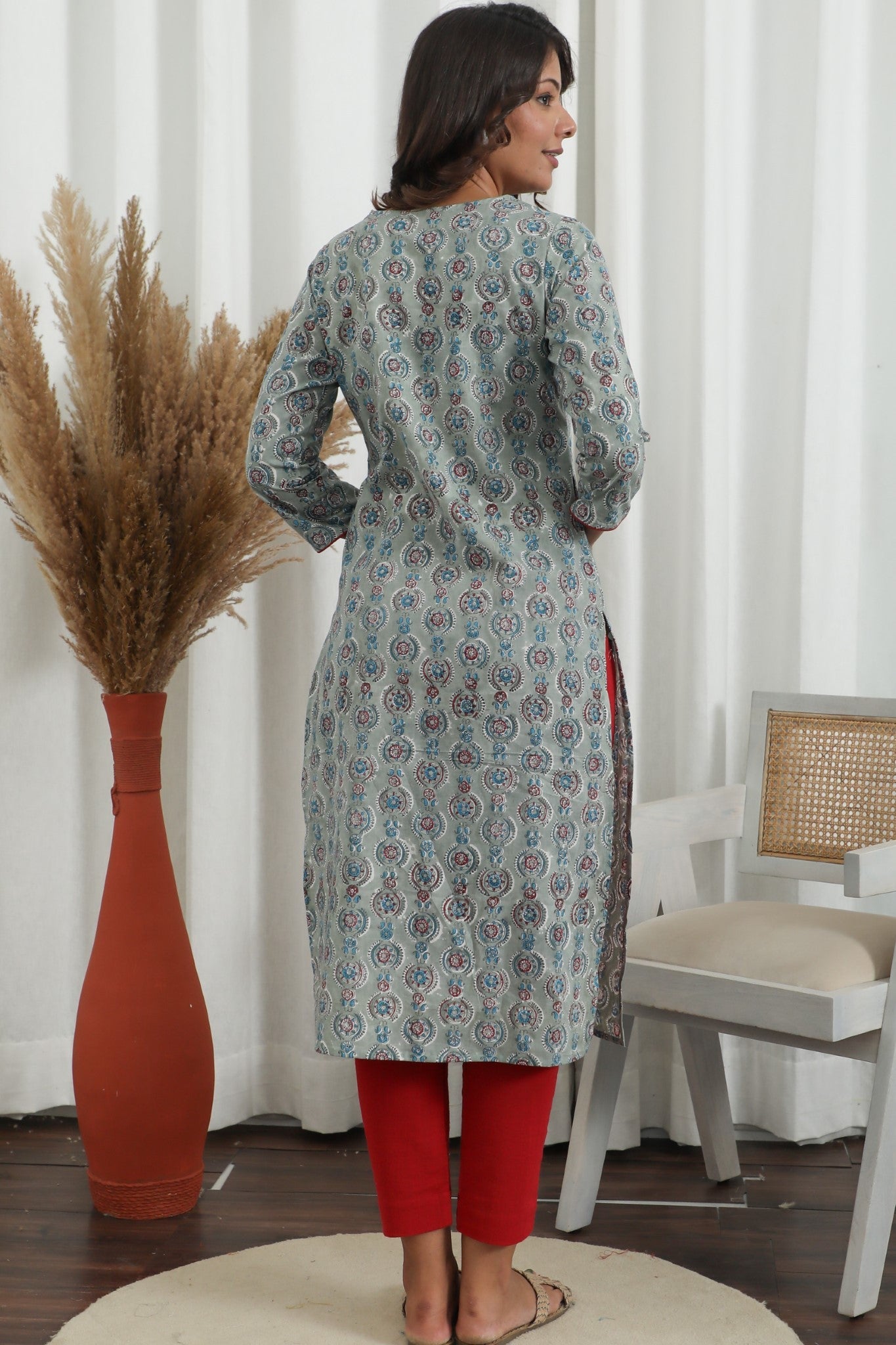 Lilac Dreams ' Azofree Handblock Printed Pure Cotton Kurti - SootiSyahi